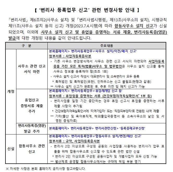 등록업무 신고 변경사항 안내